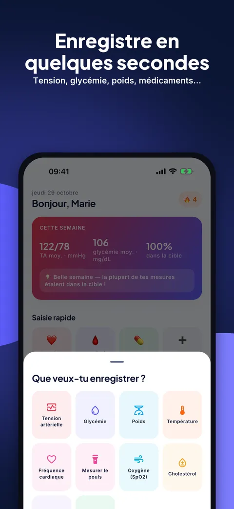 Noter une mesure de glycémie ou de tension