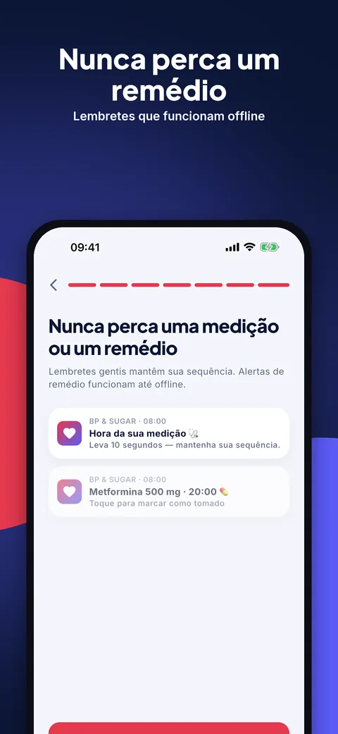 Lembretes de remédio e de medição